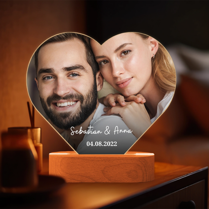 Personalisiertes Herz Acryl-Licht "Foto & Text" | Nachtlicht, Dekolicht, Glowlight