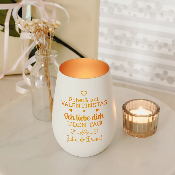 Personalisiertes Windlicht Weiß "Valentinstag"