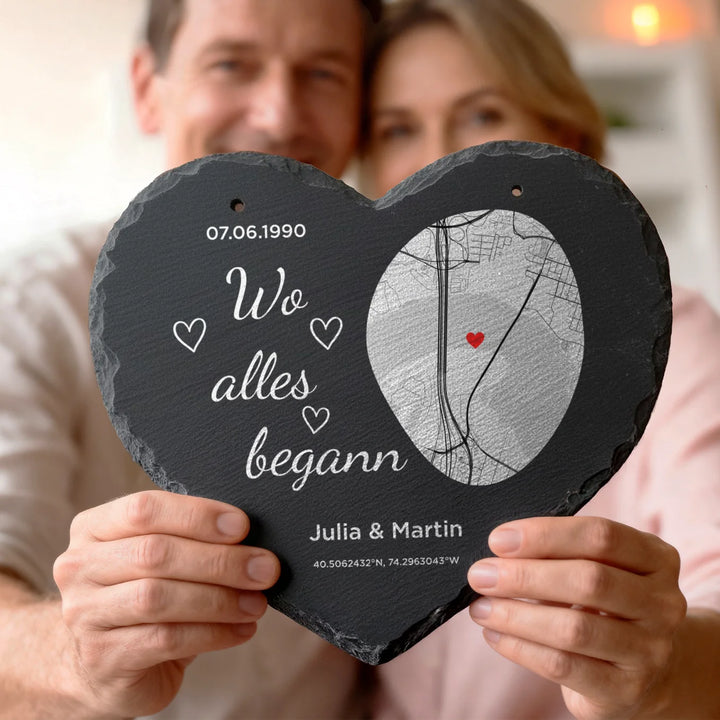 Personalisierte Schieferplatte "Wo alles begann"