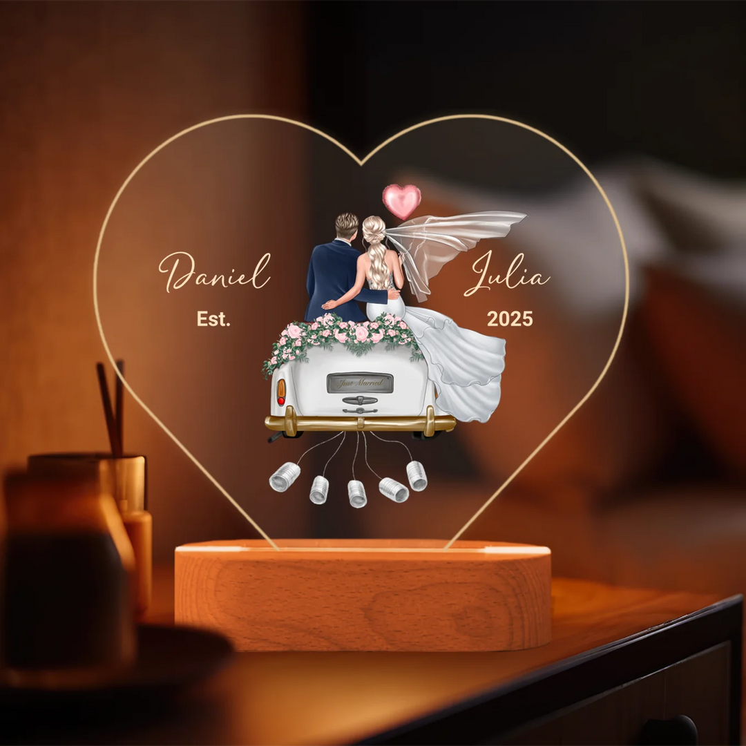 Personalisiertes Herz Acryl-Licht "Just Married" | Nachtlicht, Dekolicht, Glowlight