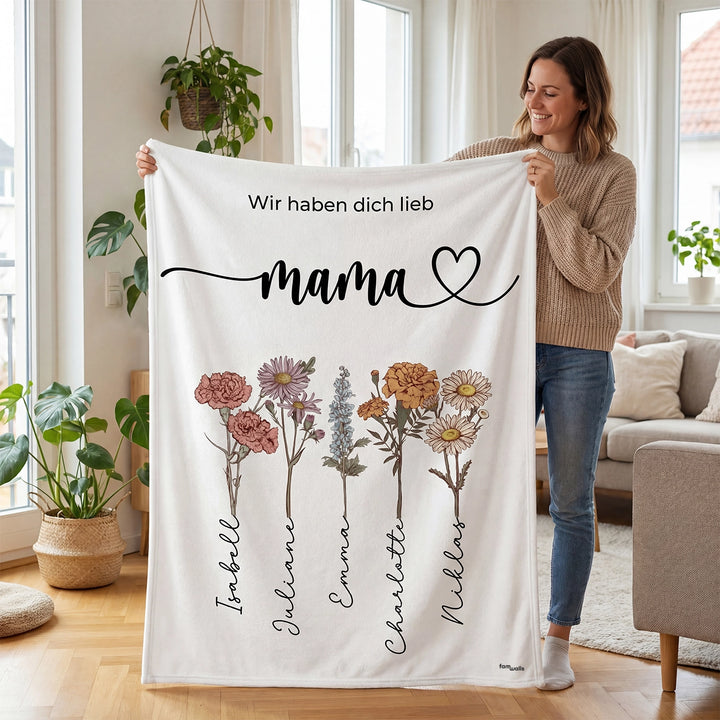 Personalisierte Decke "Blumen für Mama"