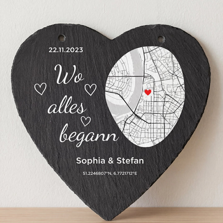 Personalisierte Schieferplatte "Wo alles begann"