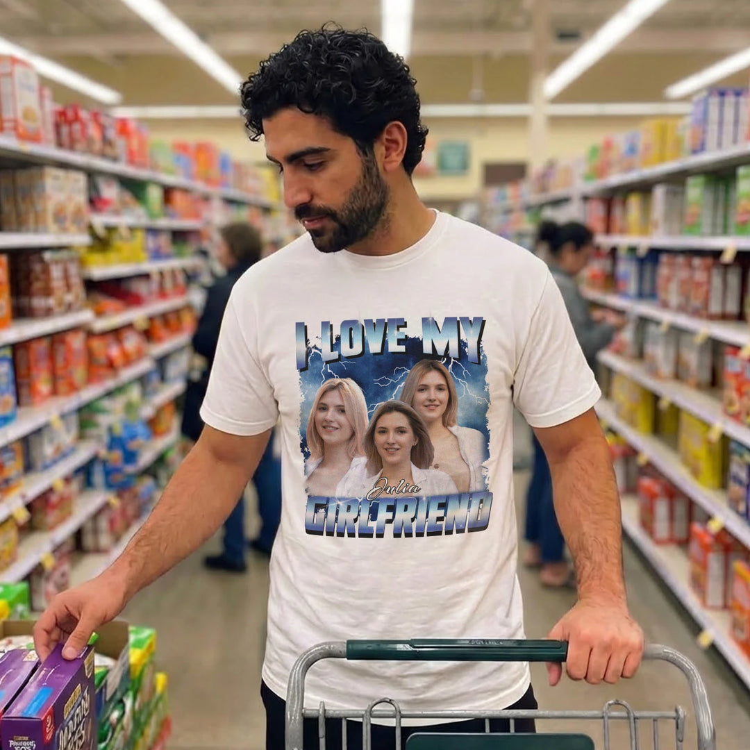 Personalisiertes Oversized T-Shirt Vintage Bootleg "Girlfriend"