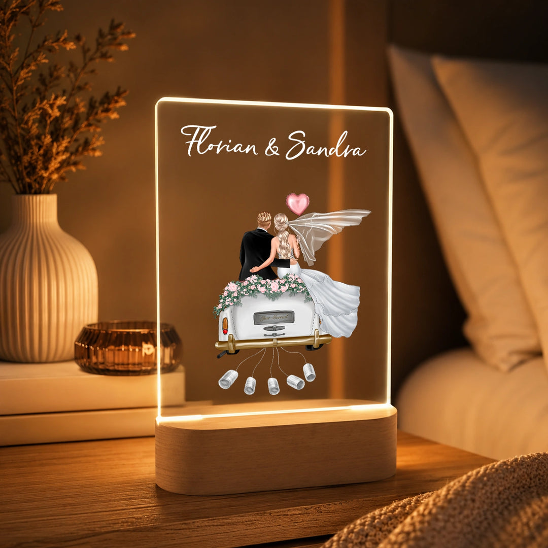 Personalisiertes Acryl-Licht "Just Married" | Nachtlicht, Dekolicht, Glowlight