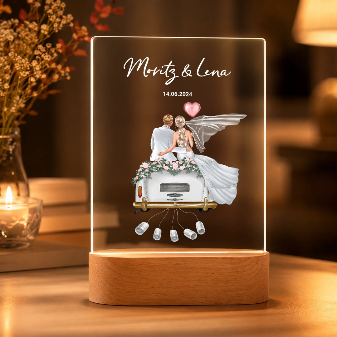Personalisiertes Acryl-Licht "Just Married" | Nachtlicht, Dekolicht, Glowlight