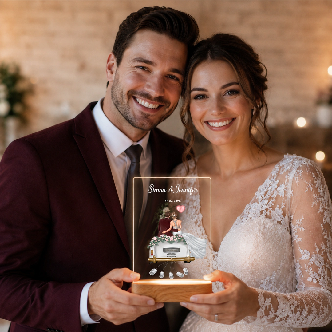 Personalisiertes Acryl-Licht "Just Married" | Nachtlicht, Dekolicht, Glowlight