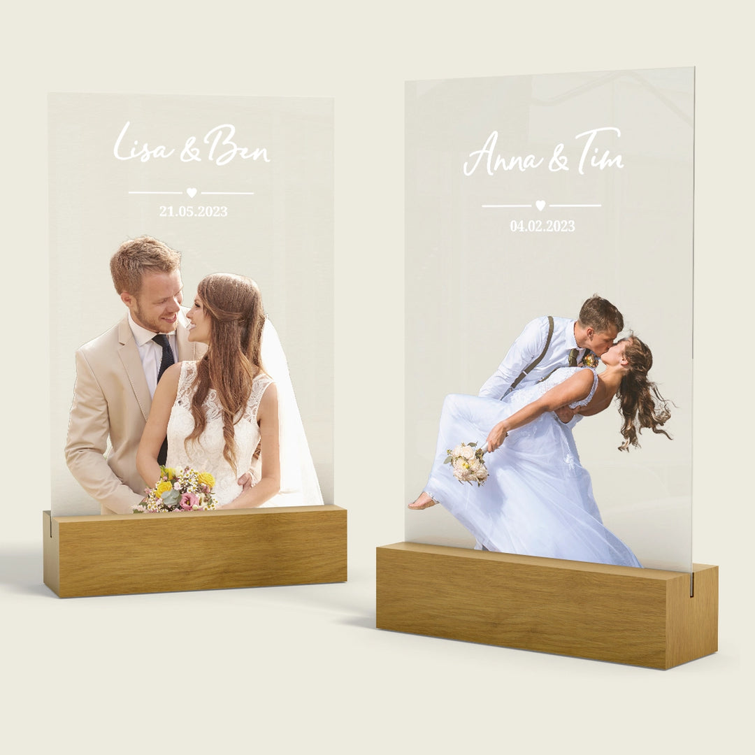 Personalized acrylic glass "Photo Bride and Groom"
