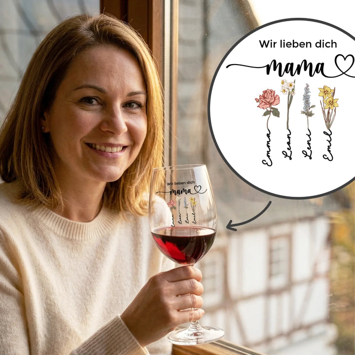 Personalisiertes Weinglas "Blumen für Mama"
