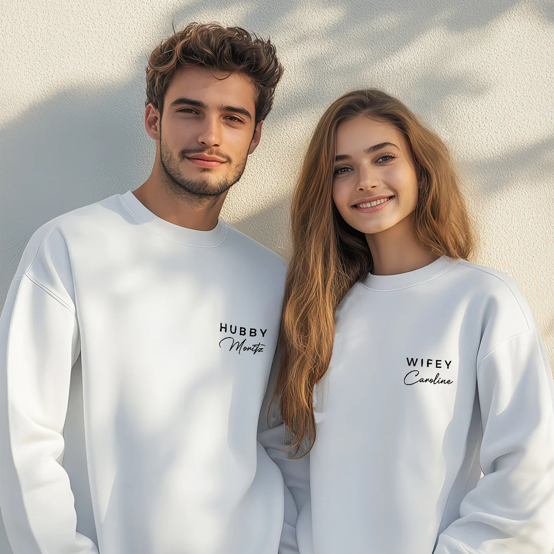 Personalisierter Partnerlook Sweater "Hubby & Wifey"