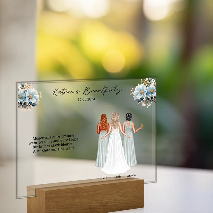 Personalisiertes Acryl-Glas "Brautparty Blumen"