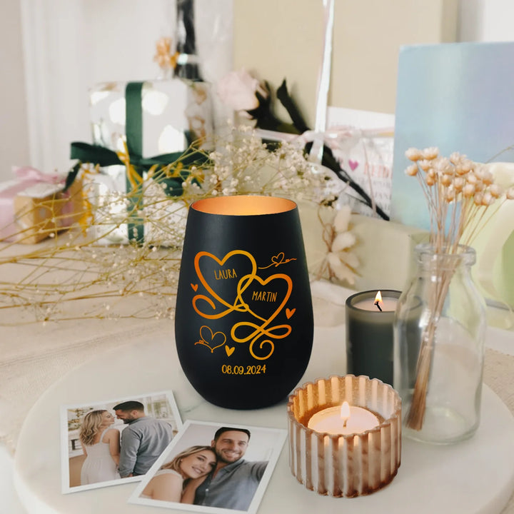 Personalisiertes Windlicht "Herzen"