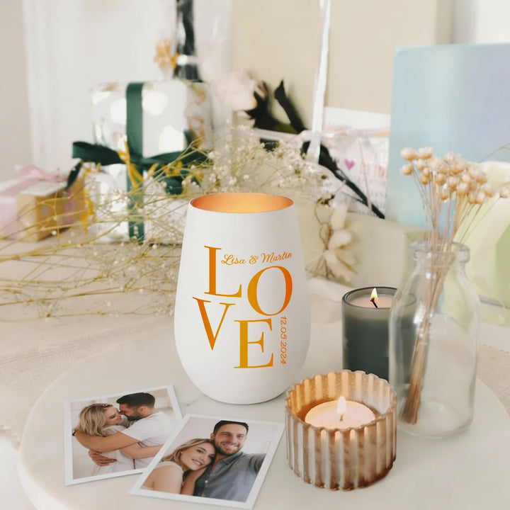Personalisiertes Windlicht Weiß "Love"