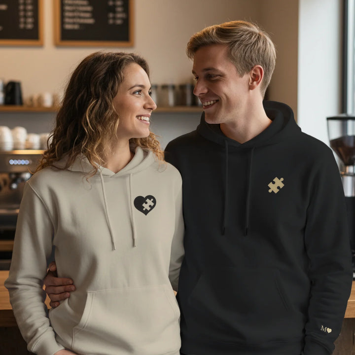 Personalisierte Partnerlook Hoodies mit Stick "Puzzlestück"