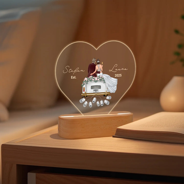 Personalisiertes Herz Acryl-Licht "Just Married" | Nachtlicht, Dekolicht, Glowlight