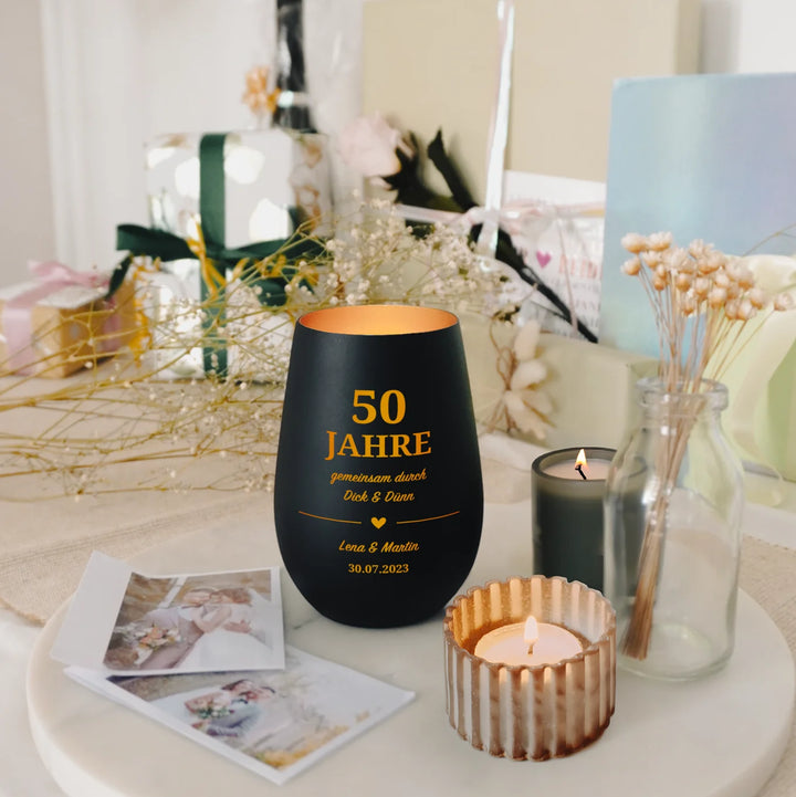 Personalisiertes Windlicht "Goldene Hochzeit"