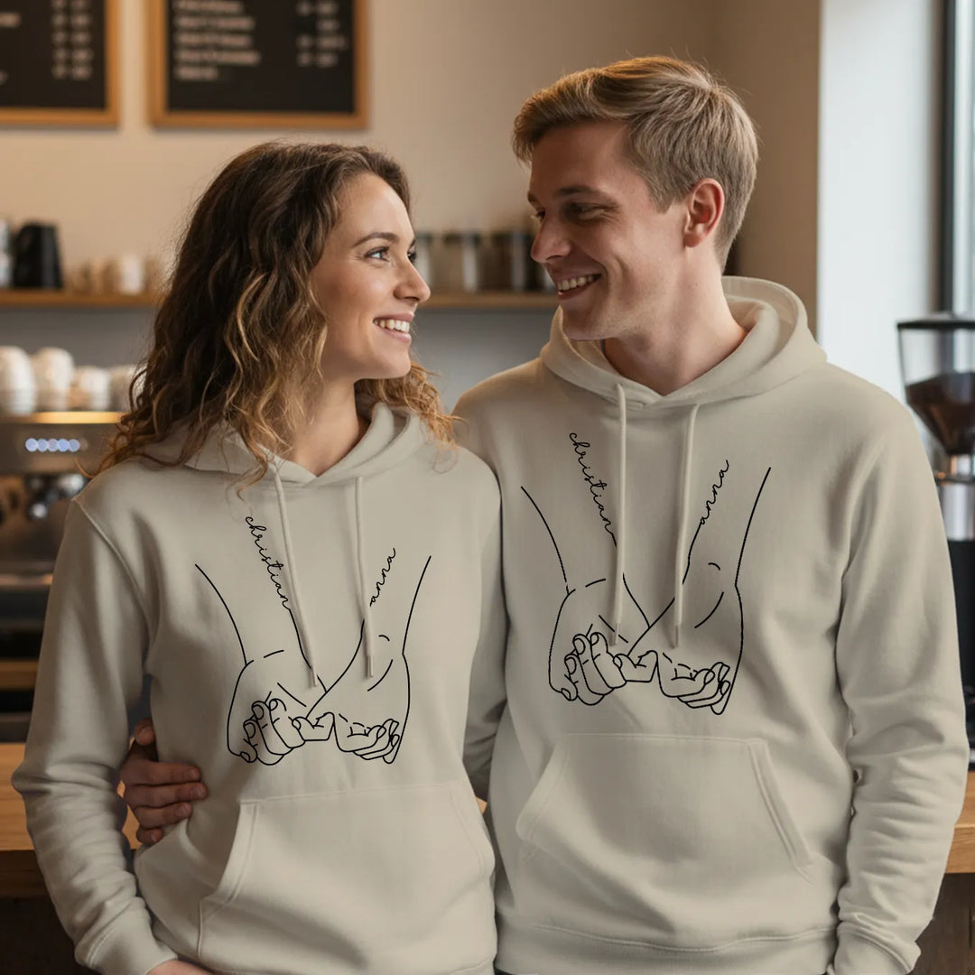 Personalisierte Partnerlook Hoodies "Hand in Hand"