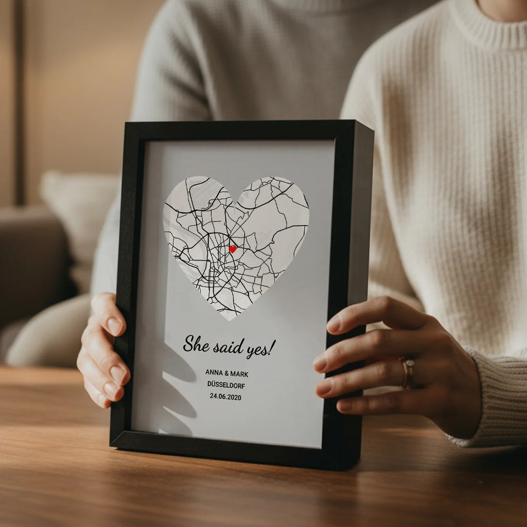 LED Bilderrahmen mit personalisiertem Bild "Wo alles begann"