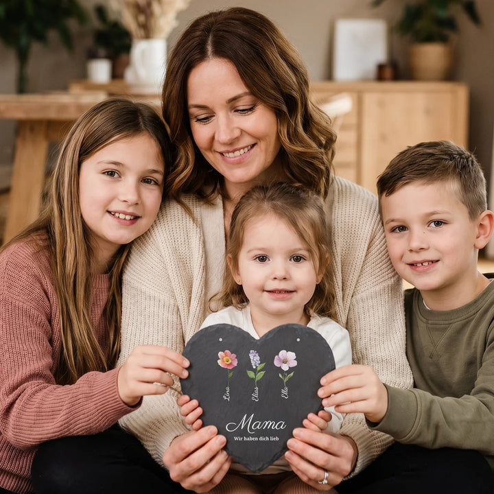 Personalisierte Schieferplatte "Blumen für Mama"