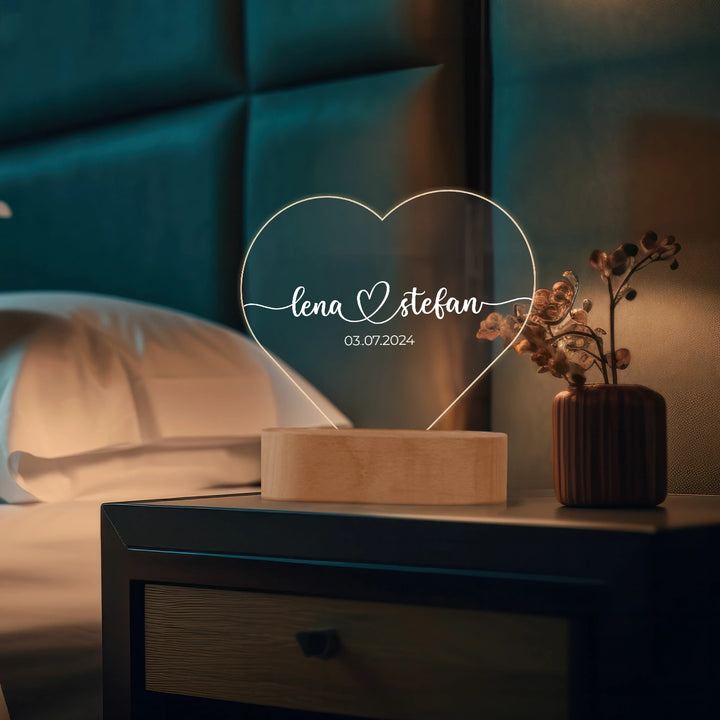 Personalisiertes Herz Acryl-Licht "Namen" | Nachtlicht, Dekolicht, Glowlight