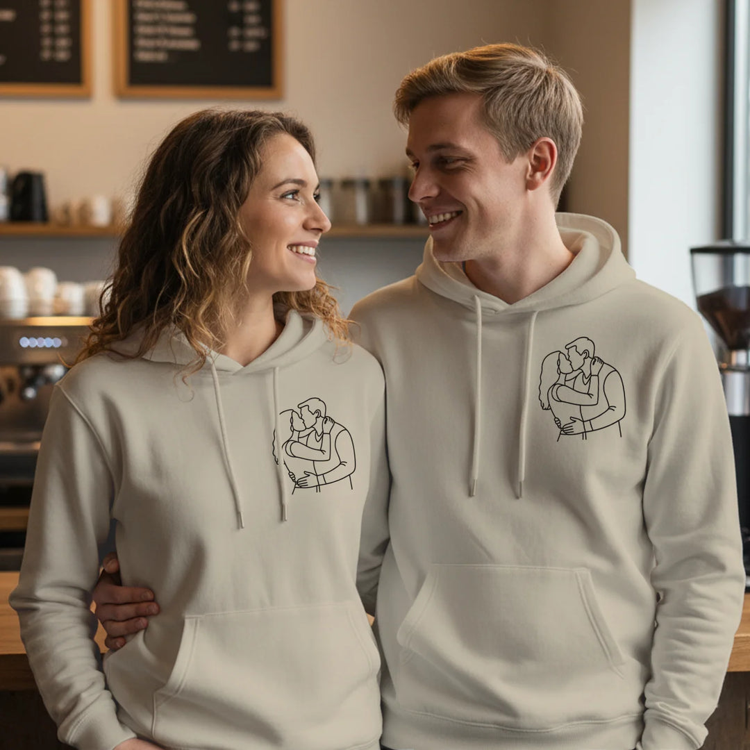 Personalisierter Hoodie "Pärchen Line Art"