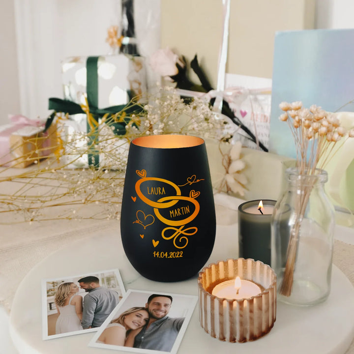 Personalisiertes Windlicht "Ringe"