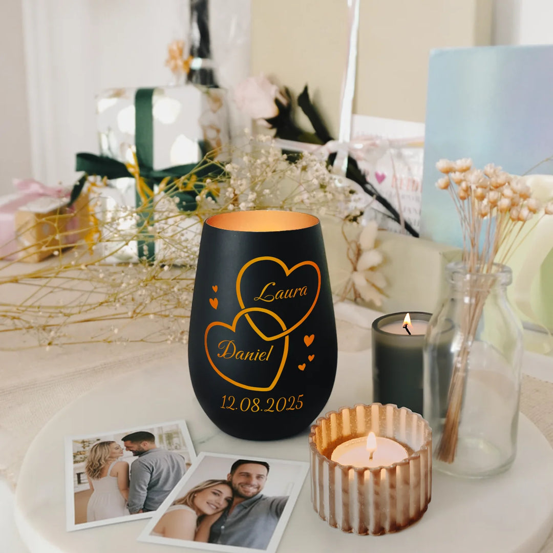 Personalisiertes Windlicht "Zwei Herzen"