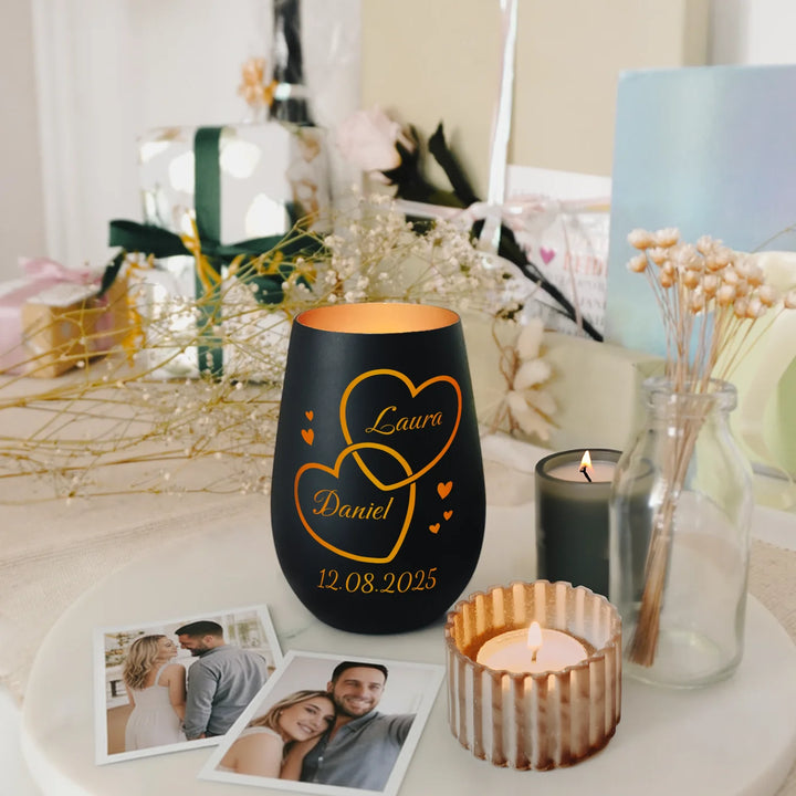 Personalisiertes Windlicht "Zwei Herzen"