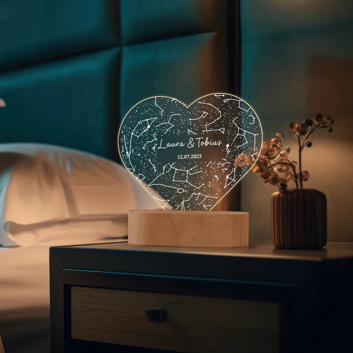 Personalisiertes Herz Acryl-Licht ''Sternenhimmel'' | Nachtlicht, Dekolicht, Glowlight