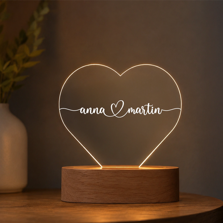 Personalisiertes Herz Acryl-Licht "Namen" | Nachtlicht, Dekolicht, Glowlight