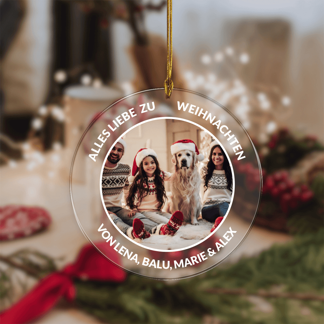 Christmas tree acrylic pendant round ''Your photo &amp; desired text''