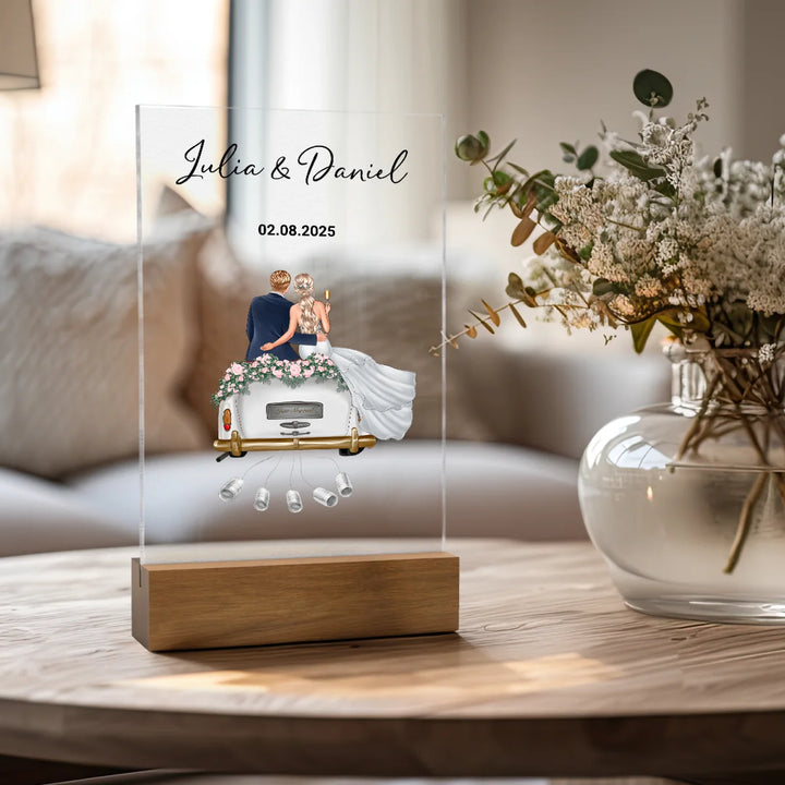 "Just Married" - Personalisierte Acryltafel als Geldgeschenk