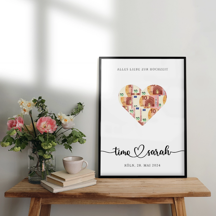 Personalized money gift for wedding "heart"