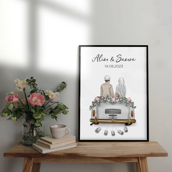 "Just Married" - Personalized poster as a money gift | Muslim couple