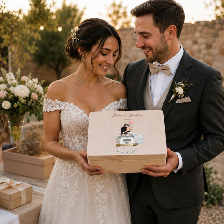 Personalisierte Erinnerungskiste "Just Married"
