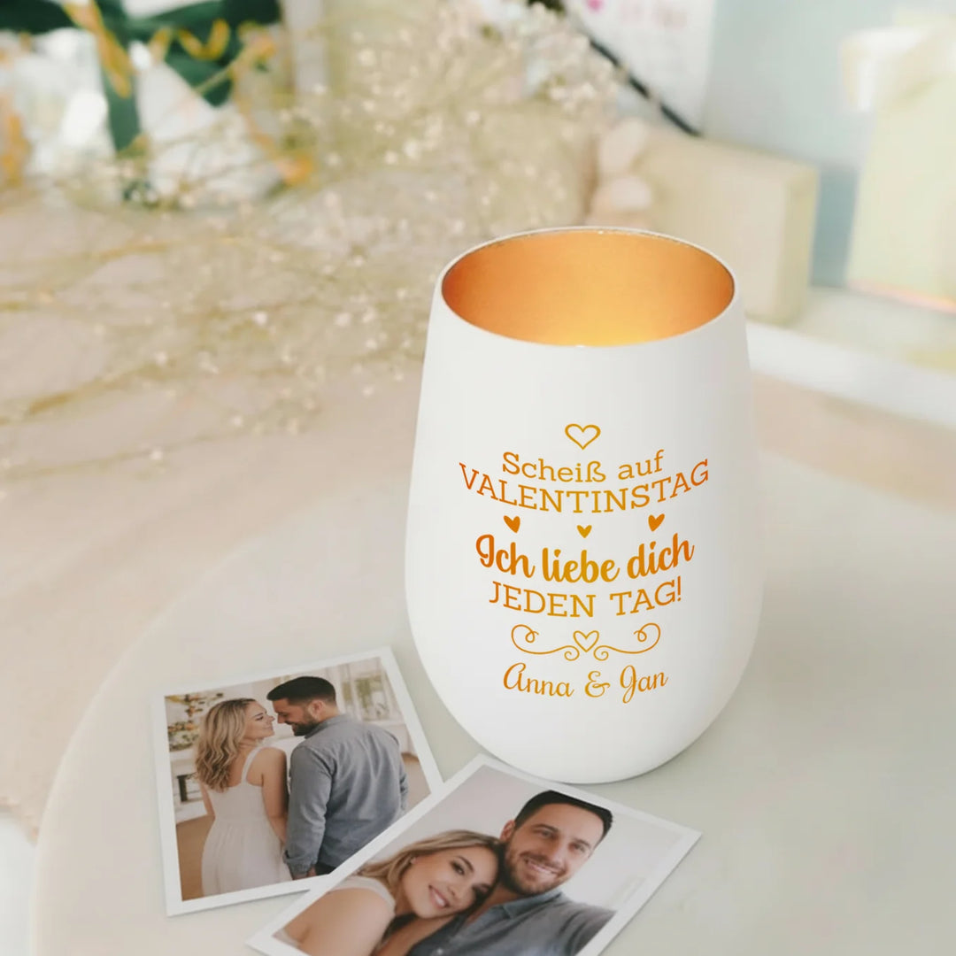 Personalisiertes Windlicht Weiß "Valentinstag"