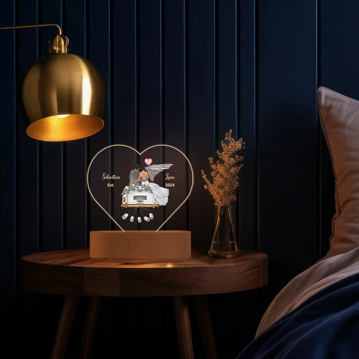Personalisiertes Herz Acryl-Licht "Just Married" | Nachtlicht, Dekolicht, Glowlight