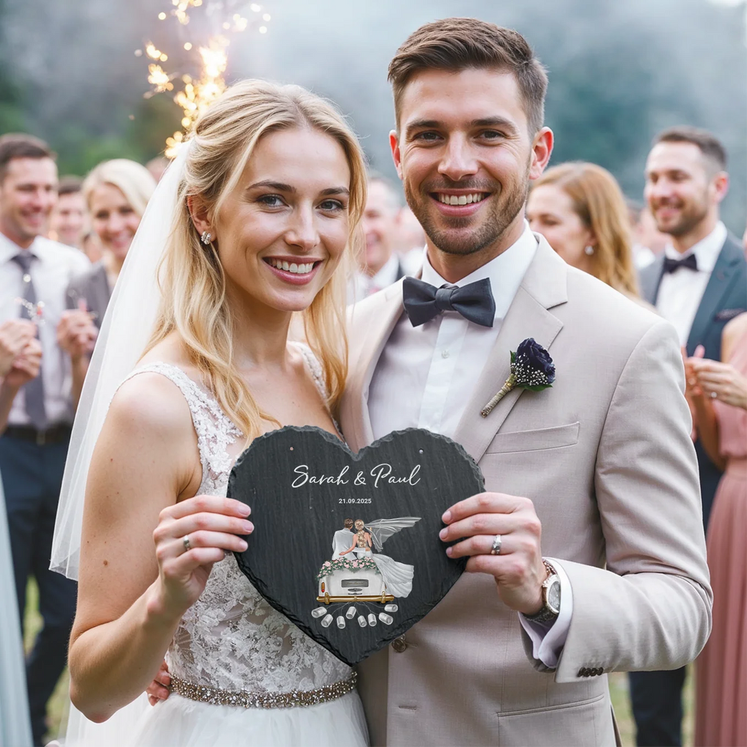 Personalisierte Schiefernplatte Herz "Just Married"