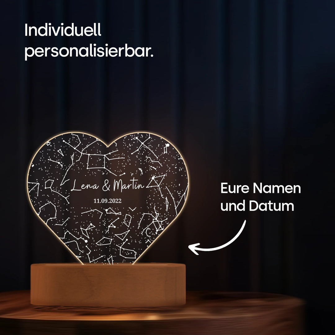 Personalisiertes Herz Acryl-Licht ''Sternenhimmel'' | Nachtlicht, Dekolicht, Glowlight