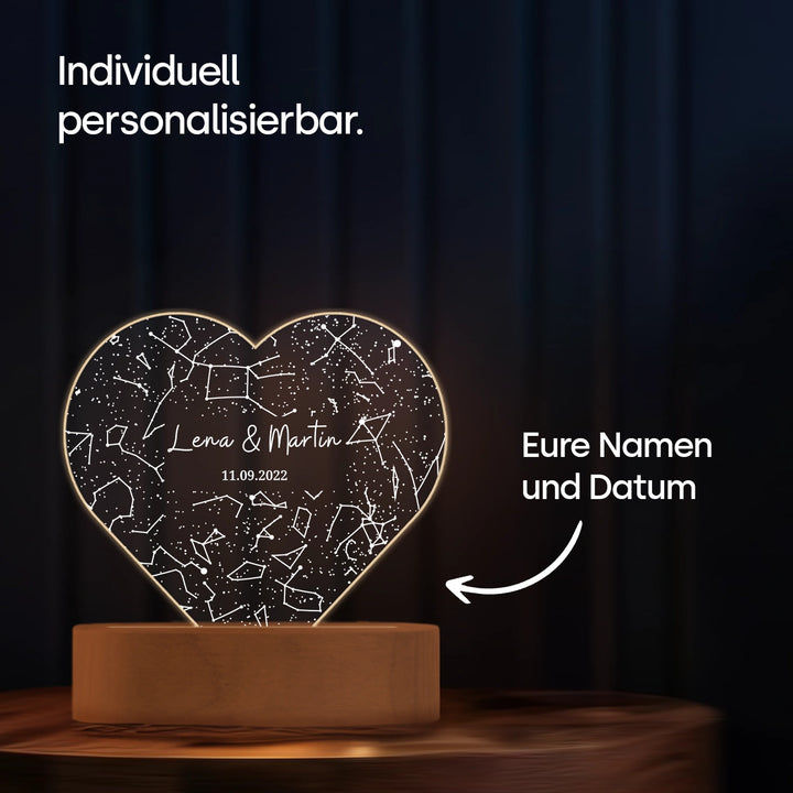 Personalisiertes Herz Acryl-Licht ''Sternenhimmel'' | Nachtlicht, Dekolicht, Glowlight