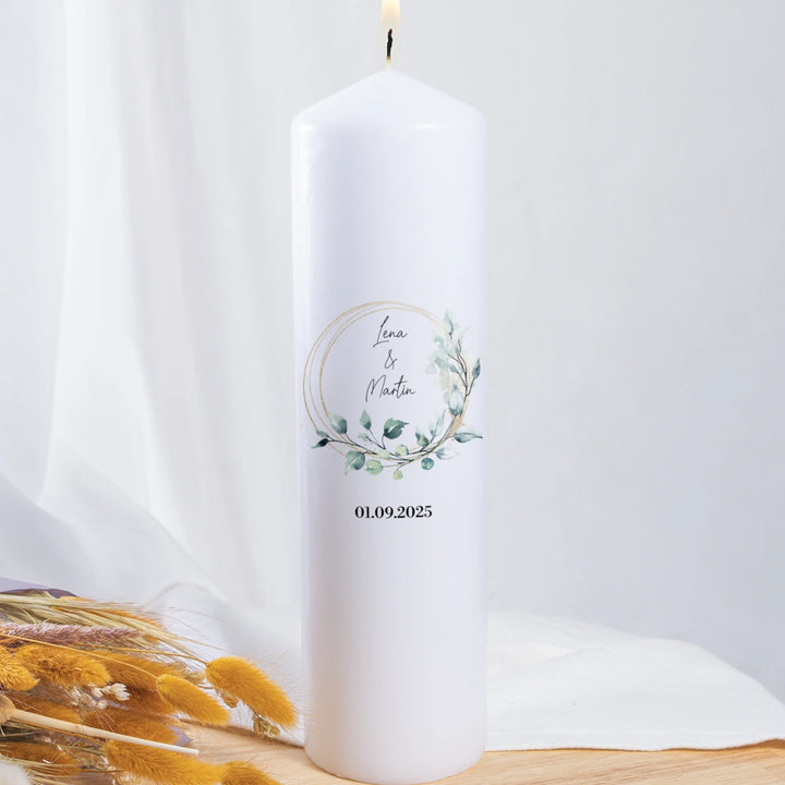 Personalisierte Kerze Hochzeit "Eukalyptus"