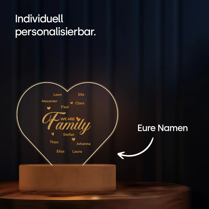 Personalisiertes Herz Acryl-Licht ''Familie'' | Nachtlicht, Dekolicht, Glowlight