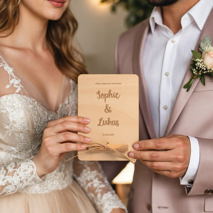 Personalisiertes Holzkarte "Hochzeit" als Geldgeschenk