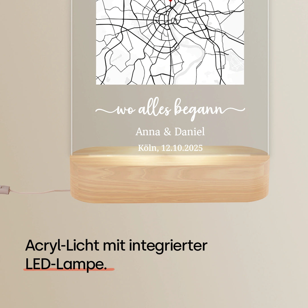 Personalisiertes Acryl-Licht "Herzensort" | Nachtlicht, Dekolicht, Glowlight
