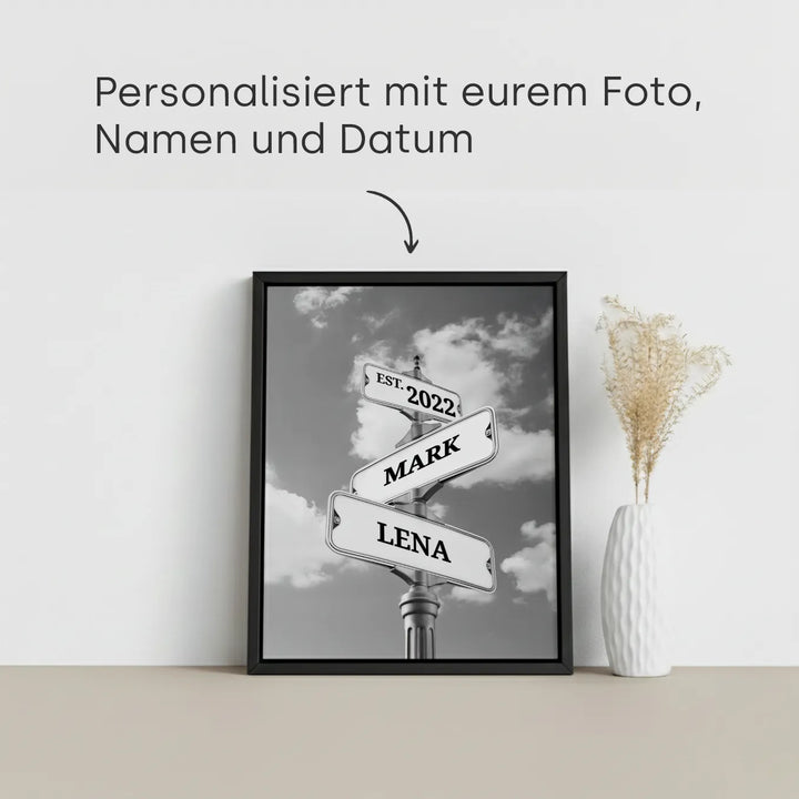 Leinwand "Vintage Straßenschild für Paare"