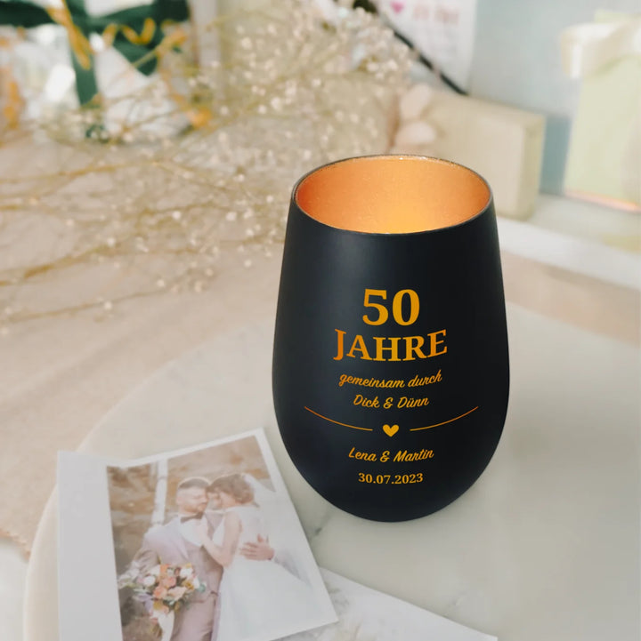 Personalisiertes Windlicht "Goldene Hochzeit"