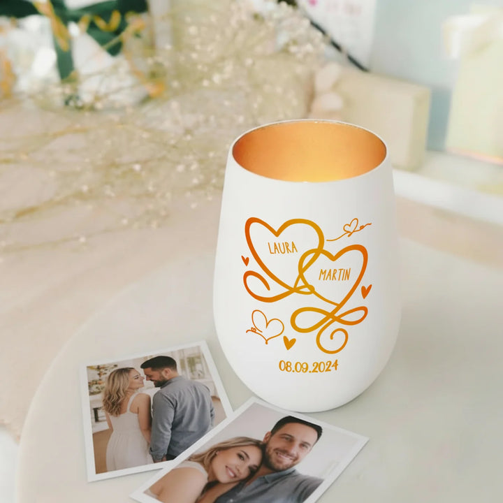 Personalisiertes Windlicht Weiß "Herzen"