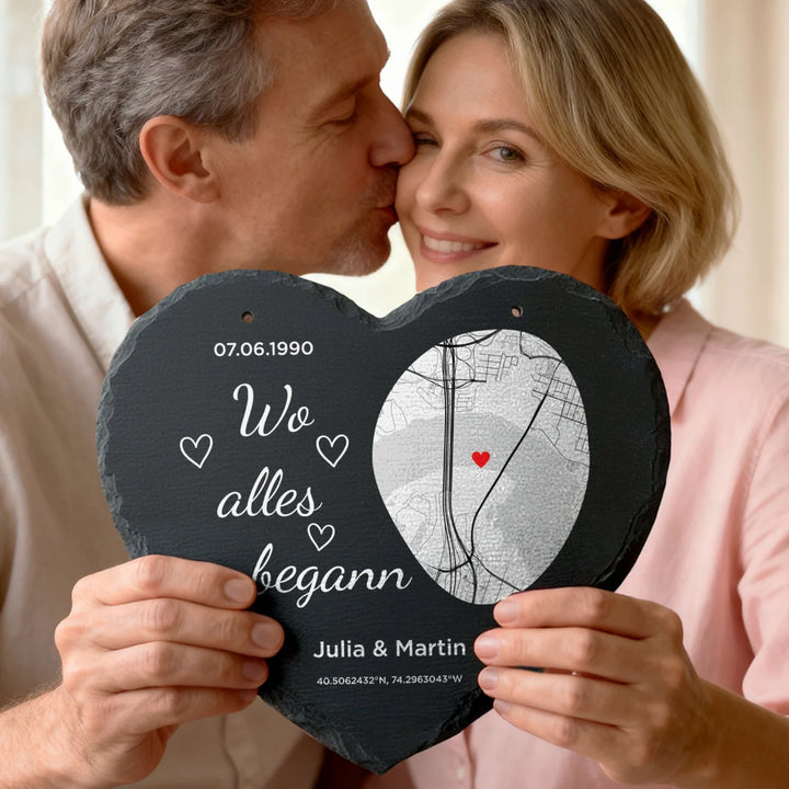 Personalisierte Schieferplatte "Wo alles begann"