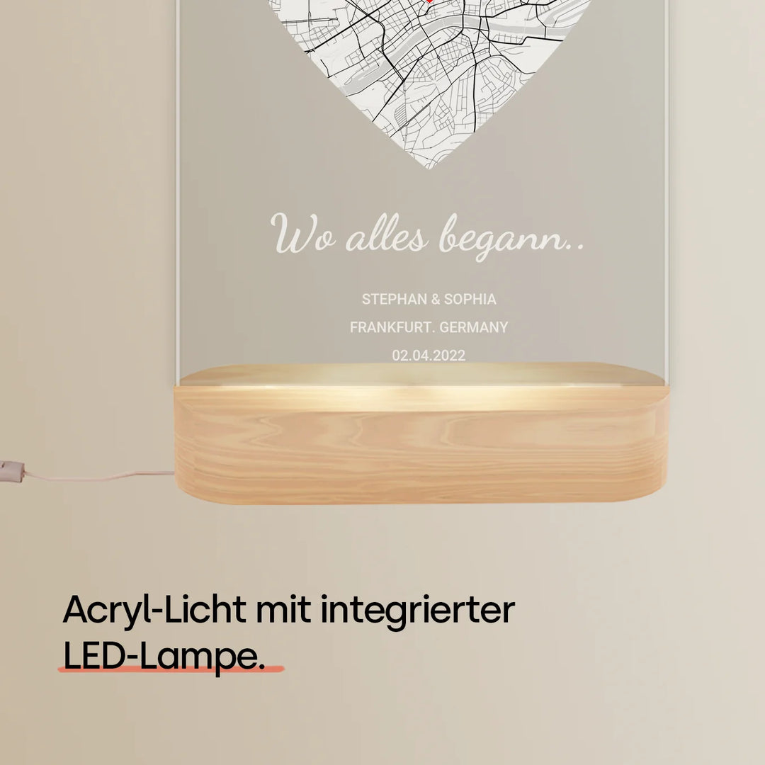 Lampe acrylique personnalisée ''Là où tout a commencé'' | Veilleuse, lumière décorative, lueur