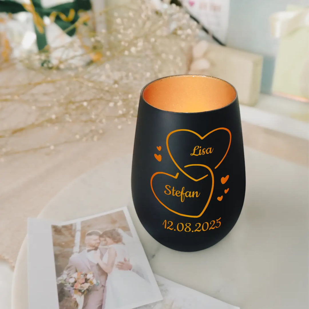 Personalisiertes Windlicht "Zwei Herzen"
