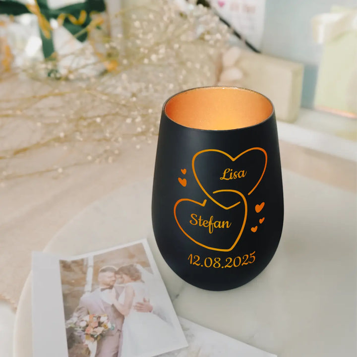 Personalisiertes Windlicht "Zwei Herzen"